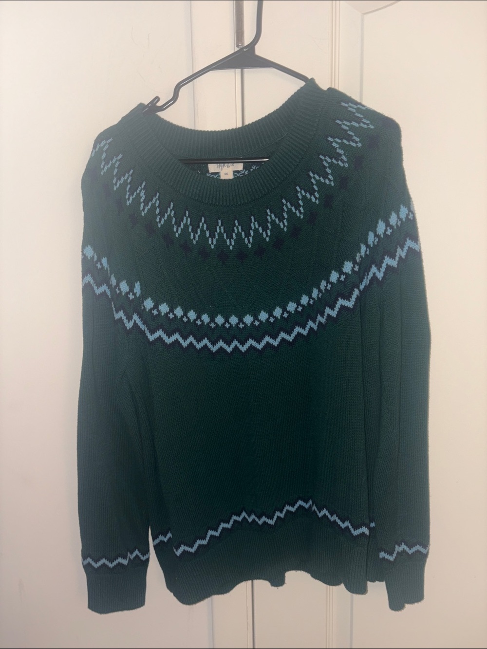 Style & Co. Green Fair Isle Crewneck Sweater with Light Blue Pattern
